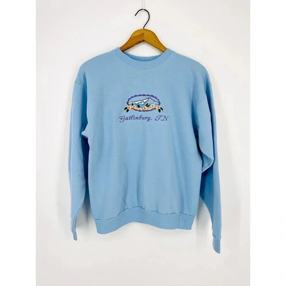 Vintage Embroidered Smoky Mountains Gatlinburg, TN Crewneck Sweatshirt Blue S - Picture 2 of 4